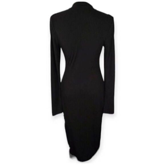 AVEC LES FILLES RIBBED BLACK COLD SHOULDER BODYCON LONG SLEEVE DRESS SZ.M EUC. - Picture 8 of 10
